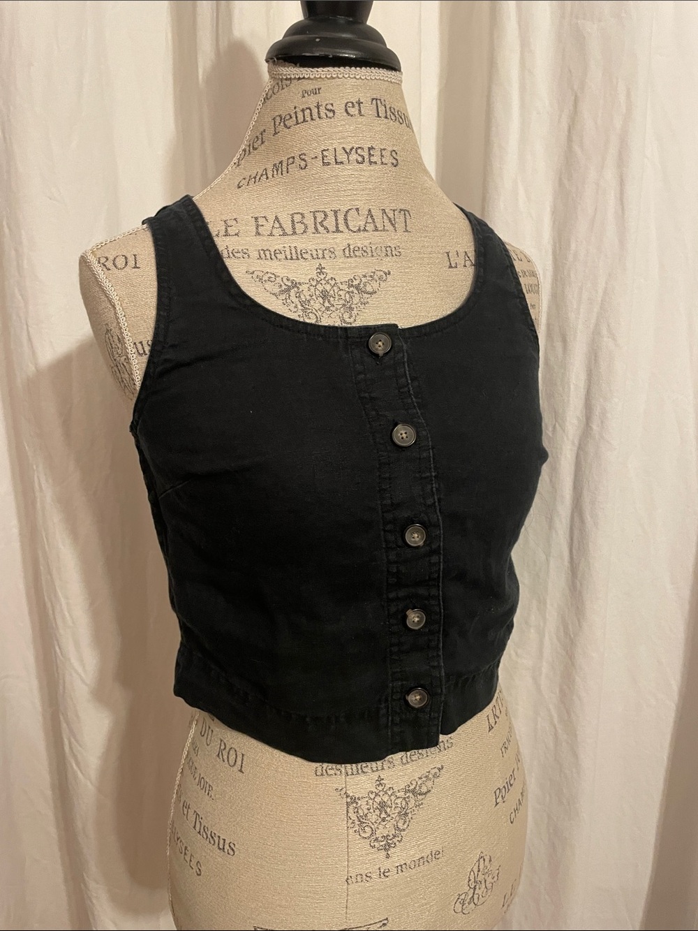 Everlane The Linen Button-Front Crop Tank Black Size 0